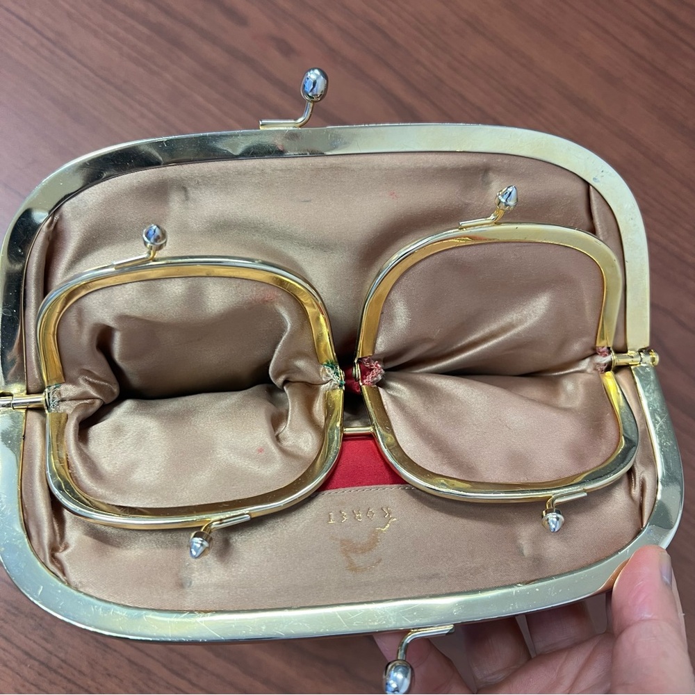 1960s Koret Black Patent Not-A-Leather Double Compartment Satin Purse Dressy Bag - Picture 7 of 14